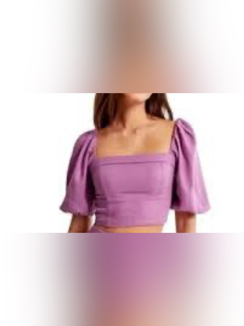 Abercrombie & Fitch Lilac Square-Neck Puff Sleeve Crop Top size S